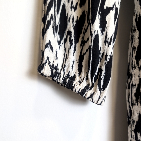 Gap Black Off White Patterned Cinched Waist Long Sleeve Dress Size Medium - Picture 5 of 11